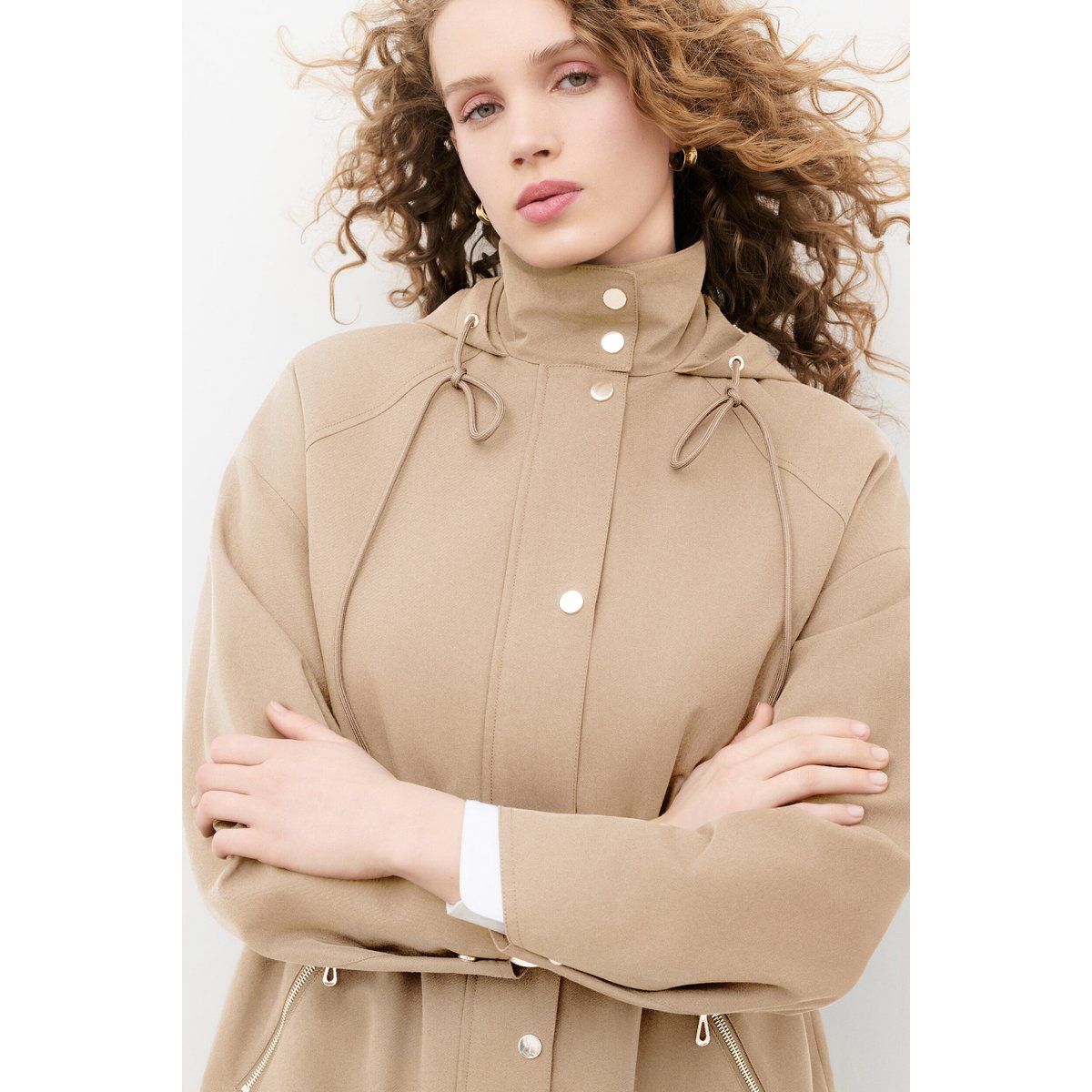 Manteau droit capuche GMIALONG marron, CAROLL