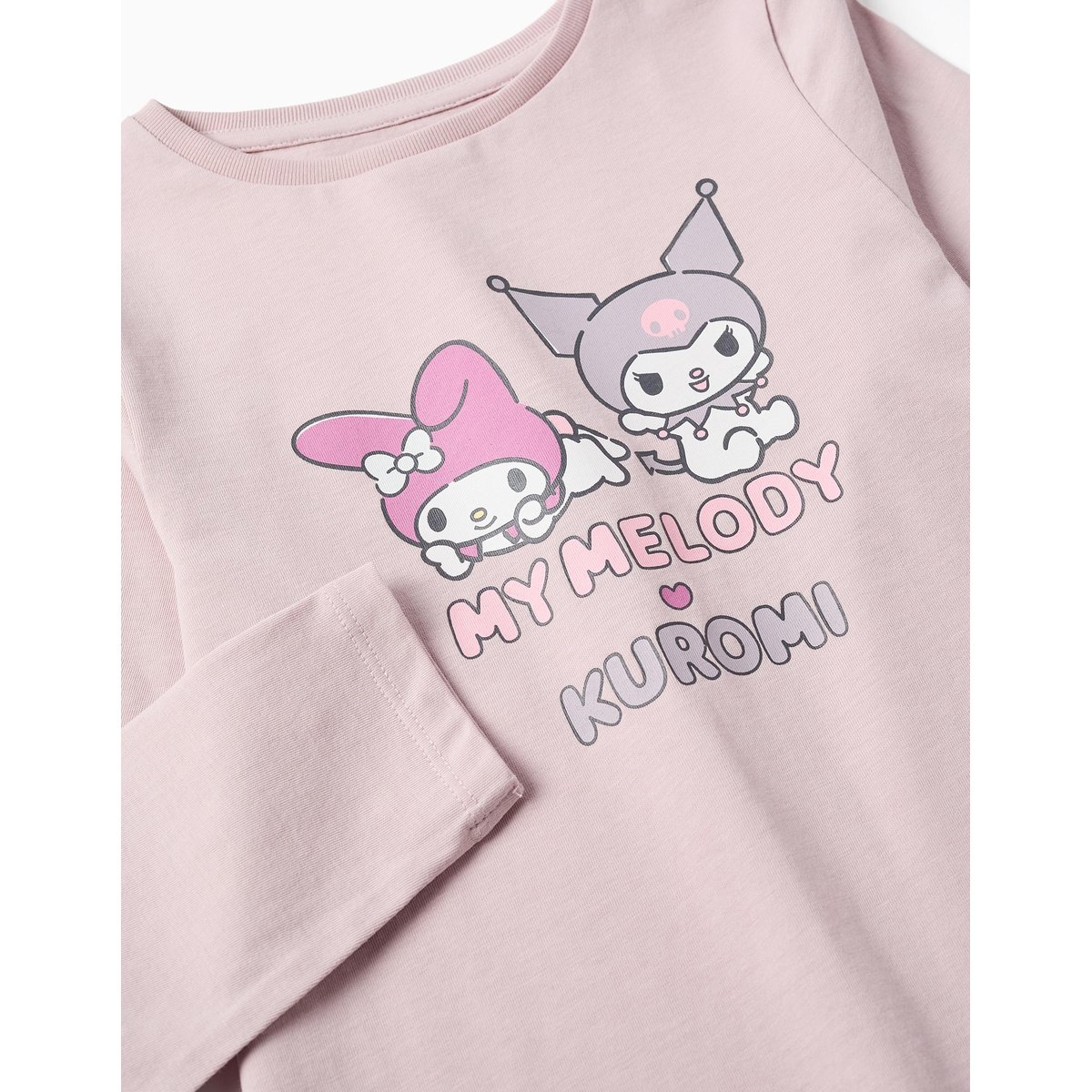 T-shirt en coton à manches longues avec imprimé Kuromi mauve clair, ZIPPY