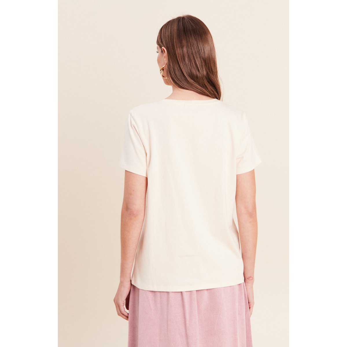 T-shirt col rond manches courtes ecru, BREAL