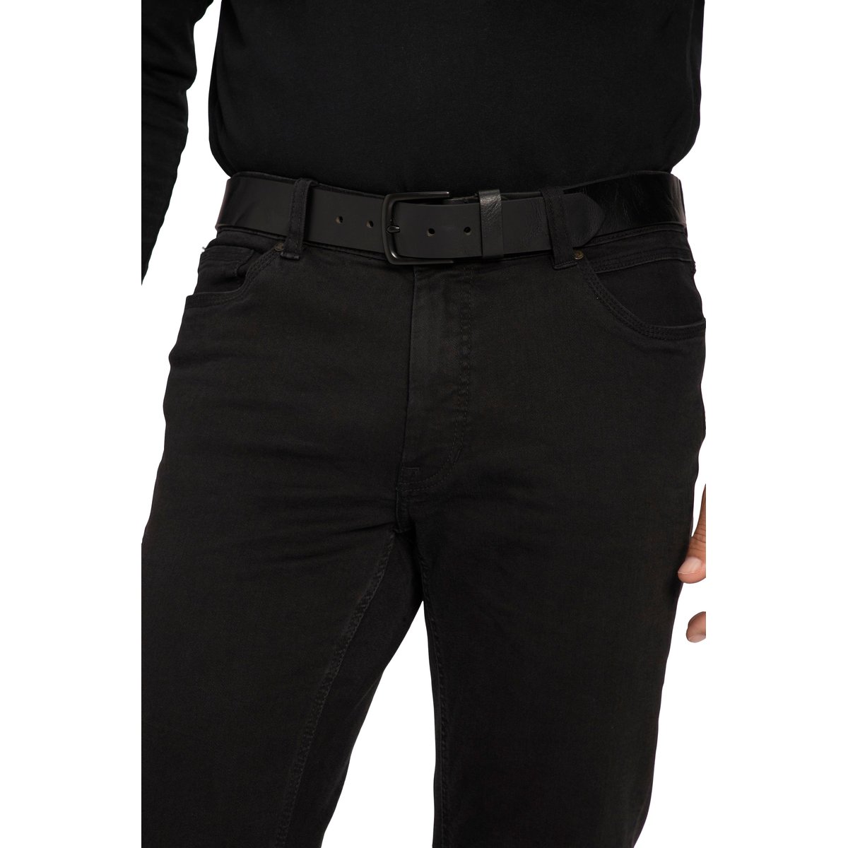 Ceinture en cuir, boucle en métal noir, JP1880