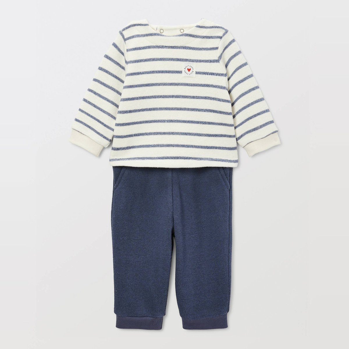 Ensemble pull rayé et pantalon uni pierre bleue, BOUT'CHOU