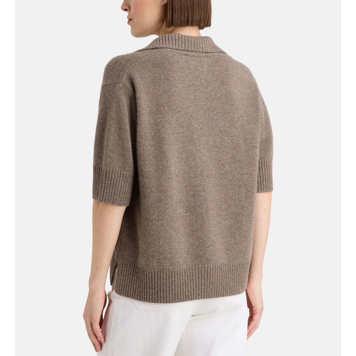 Pull manches courtes frozon en cachemire taupe, GALERIES LAFAYETTE