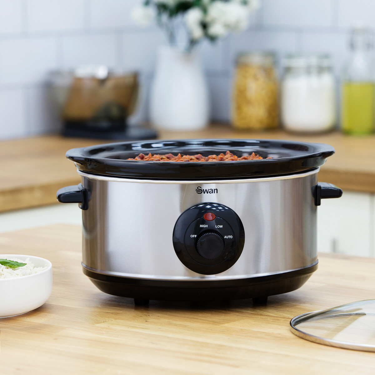 3.5L Stainless Steel Slow Cooker - SF17020 silver-coloured, SWAN