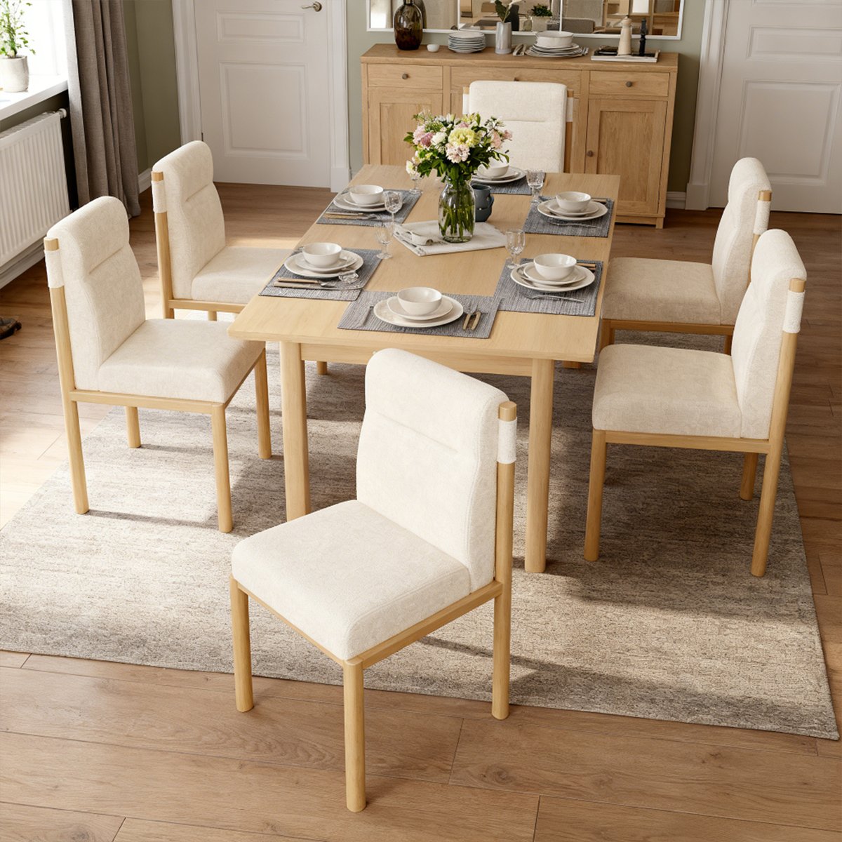 Lot de 6 chaises de salle à manger en bouclette avec pieds métal, DUORAU beige, MEUBLES COSY