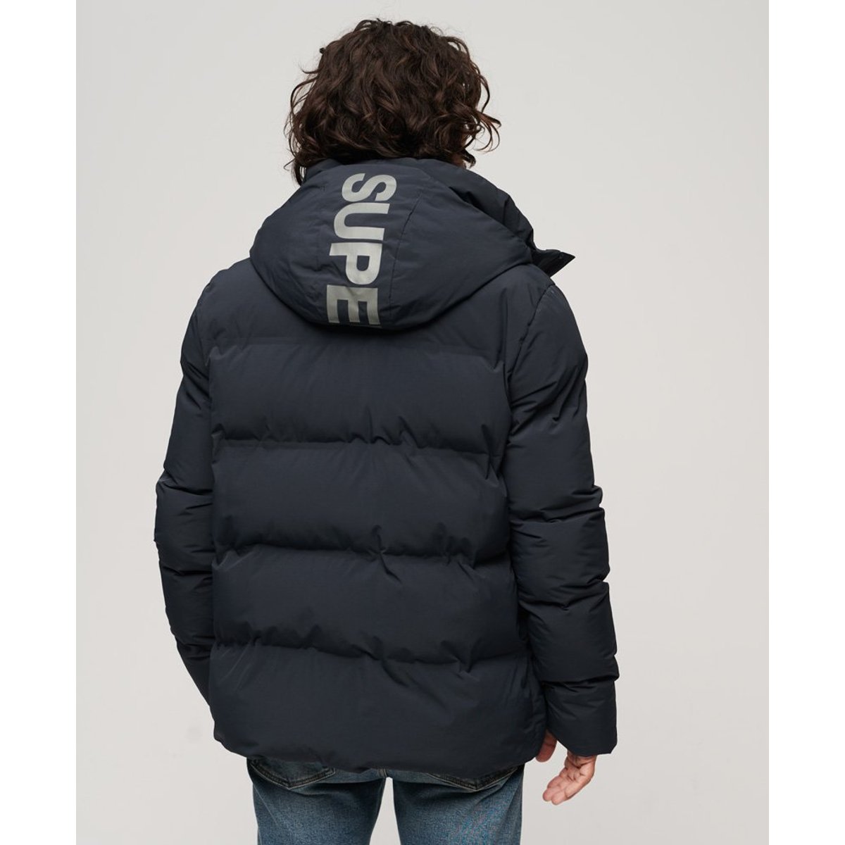 Doudoune droite à capuche bleu marine éclipse, SUPERDRY