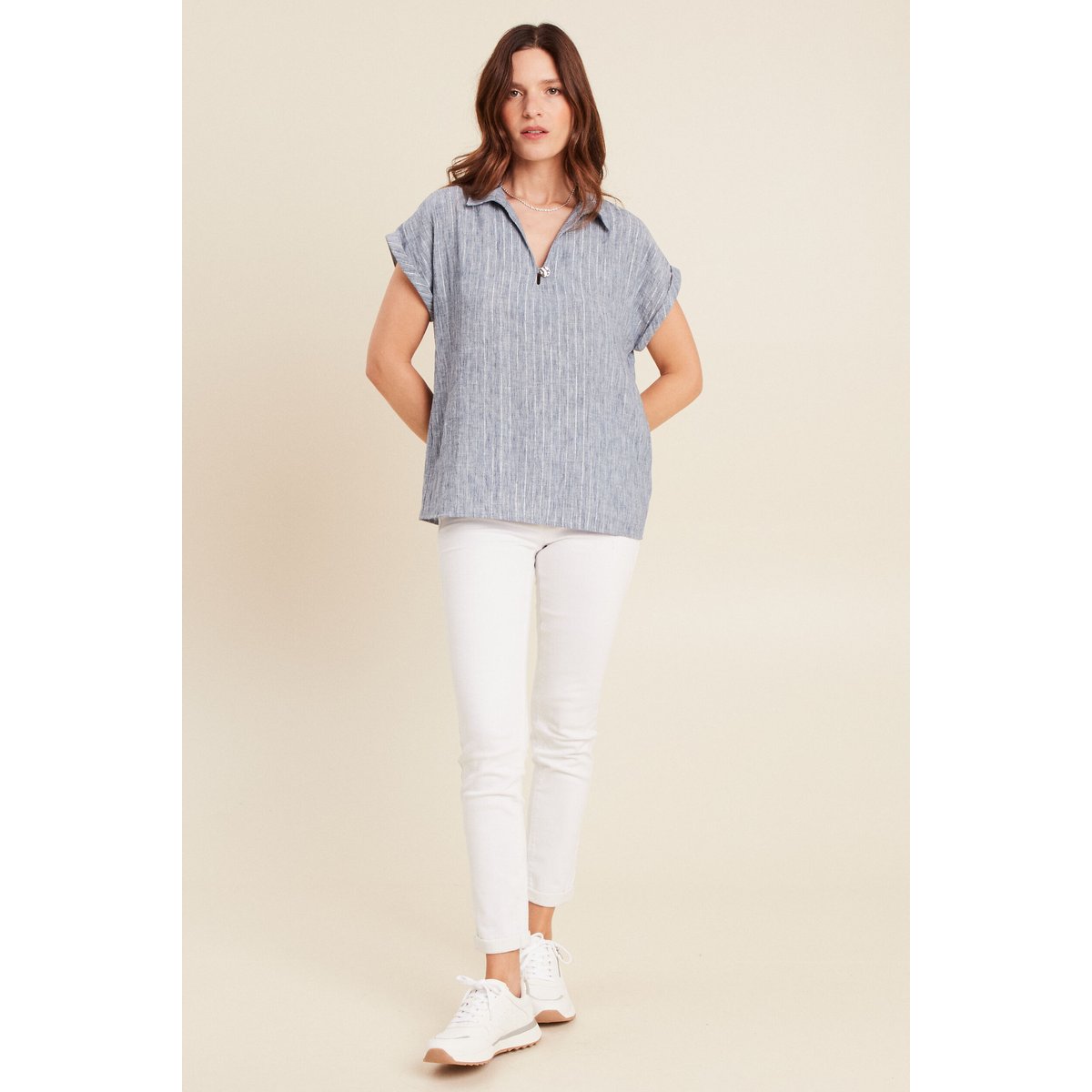 Blouse manches courtes fluide bleu, BREAL