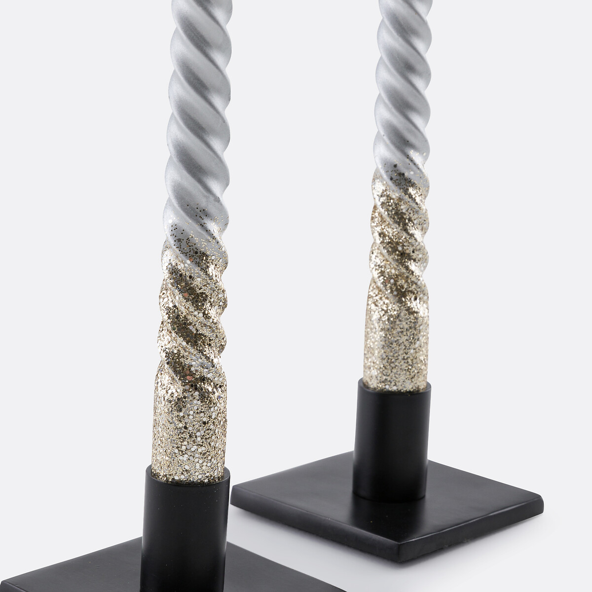 Lot de 2 bougies torsadées paillettes, Caspar argent, LA REDOUTE INTERIEURS