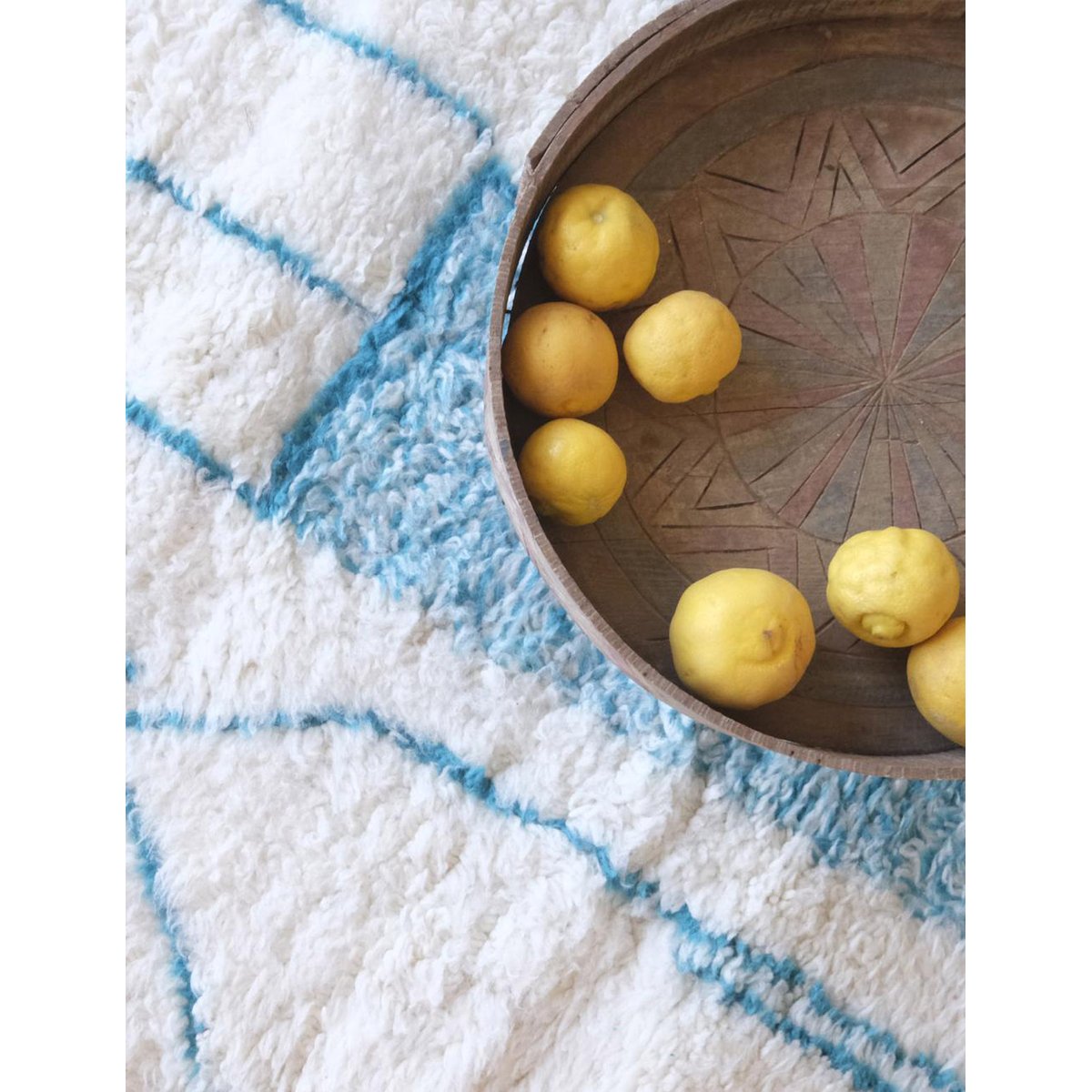 Tapis berbère graphique au style nord-africain en laine 214 x 280 cm bleu naturel, AFK LIVING