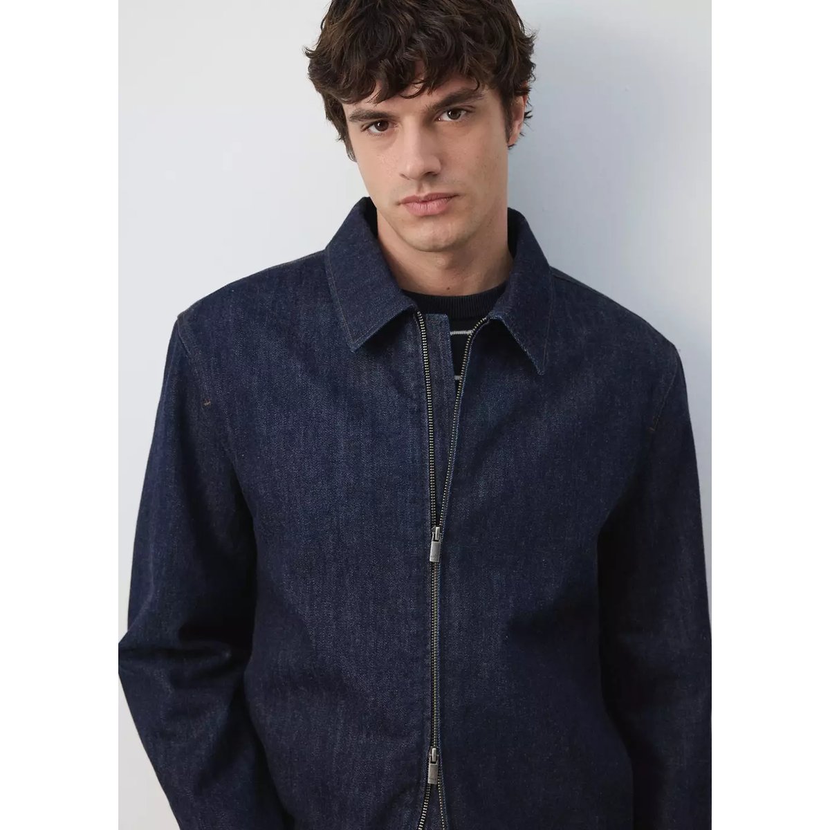 Veste en denim avec fermeture éclair bleu, MANGO MAN