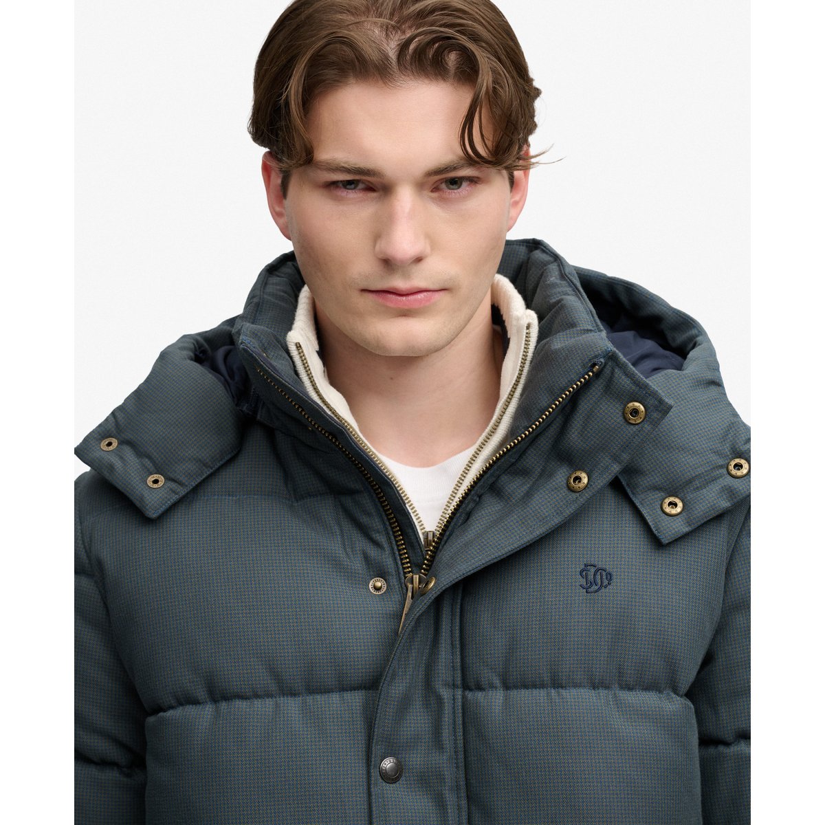 Doudoune à Capuche à Carreaux Premium carreaux olive/marine, SUPERDRY