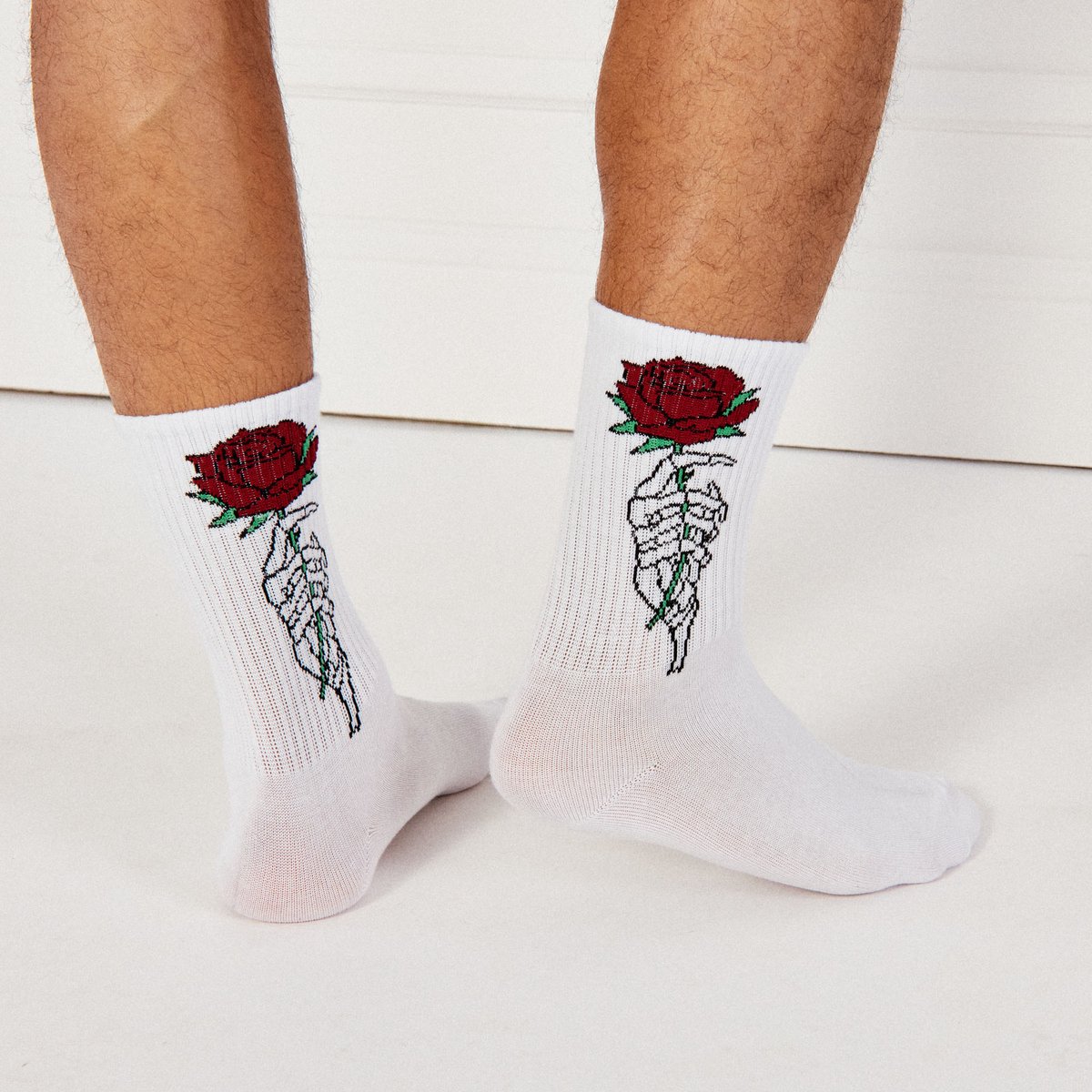 Chaussettes à motifs fleur SKULLROSIZ blanc, UNDIZ