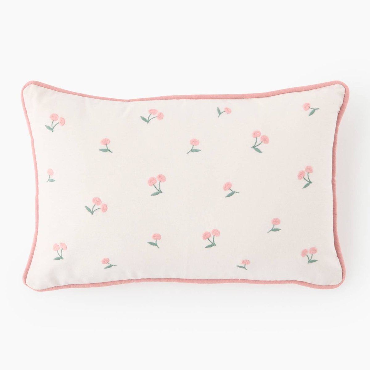 Coussin imprimé brodé cersie, 40x25 cm, en coton et polyester bio framboise, MONOPRIX