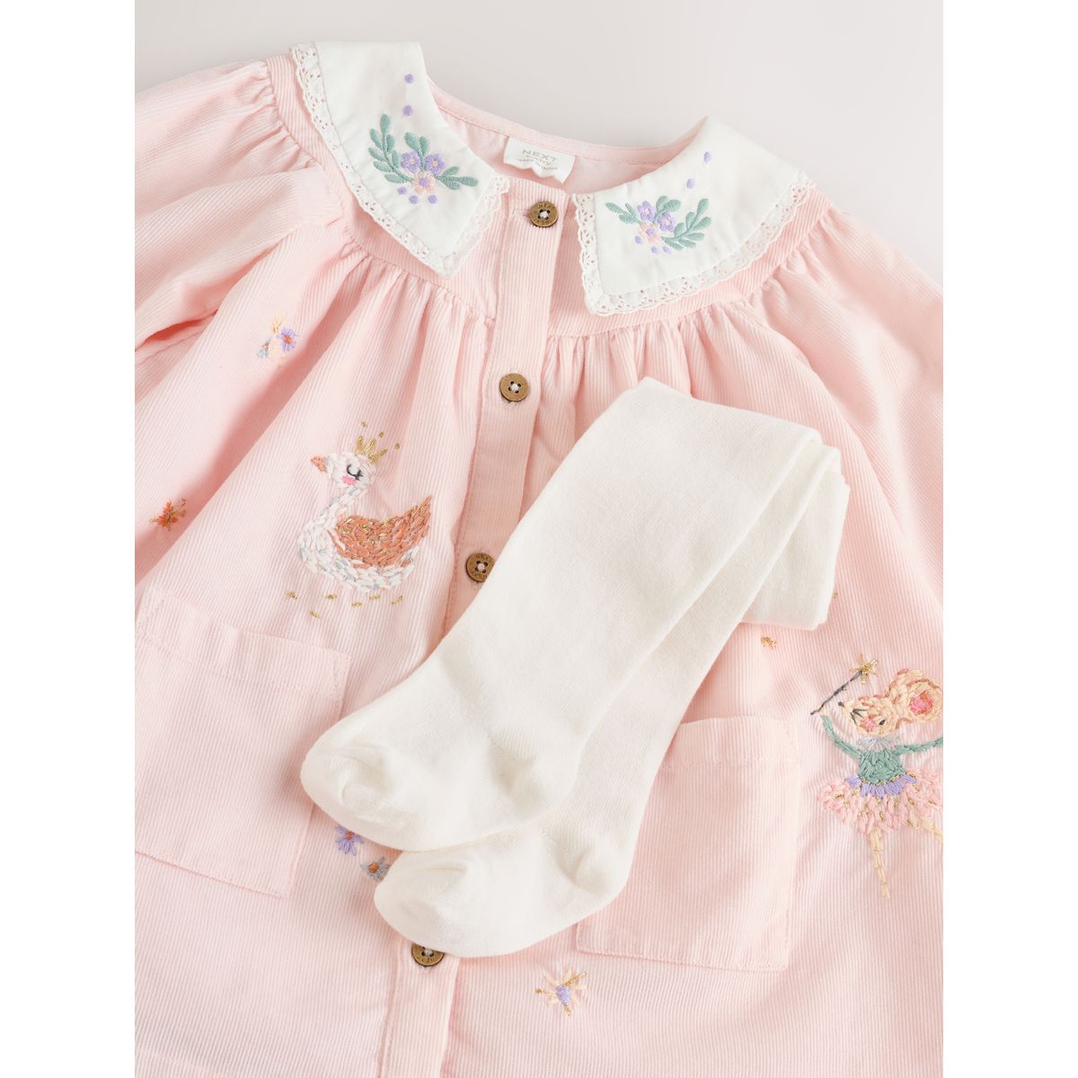 Robe à col tissée et collant pour bébé souris fée rose, NEXT