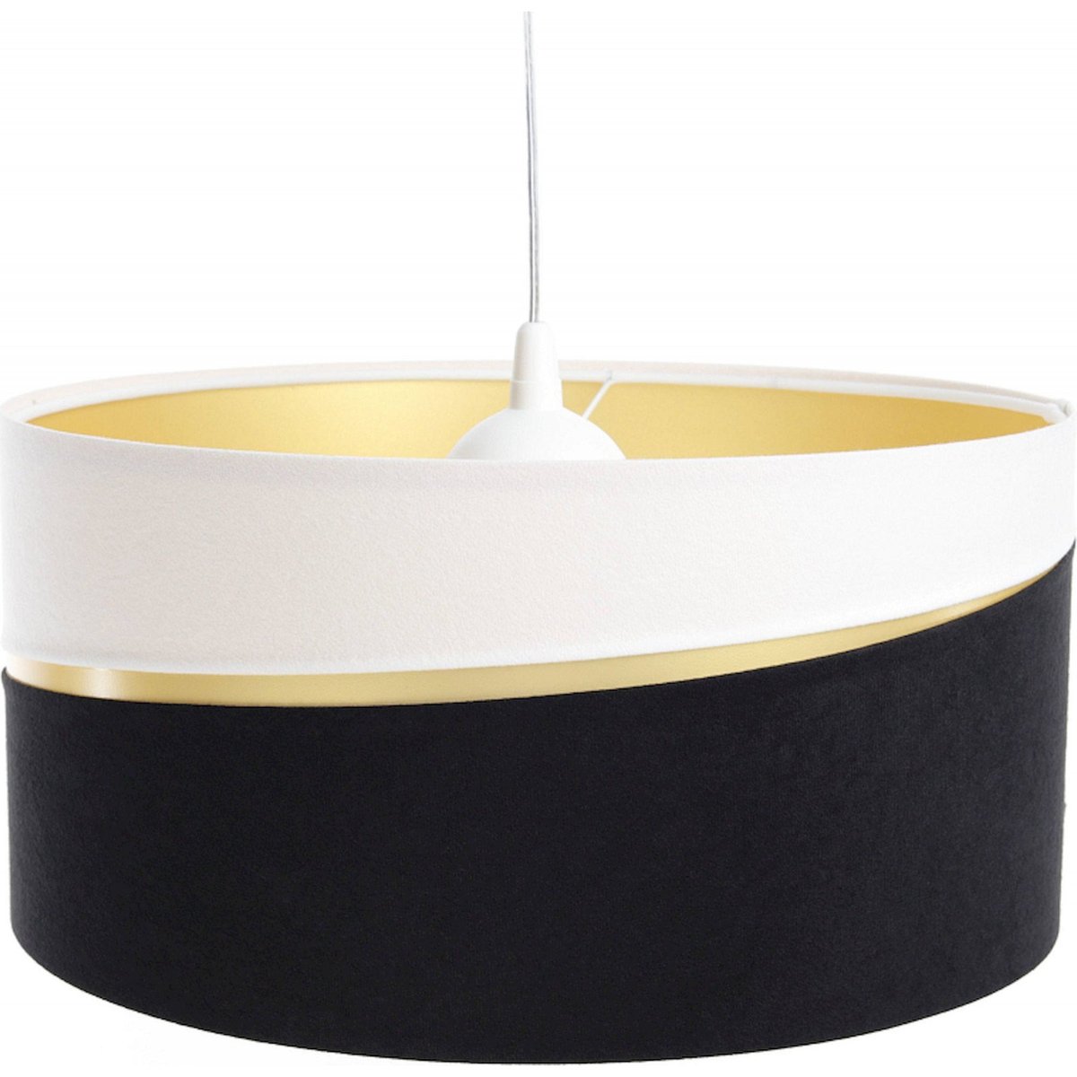 Suspension en lin SWING abat-jour en satin microfibre blanc et noir, liseret doré et intérieur doré, BPS KONCEPT