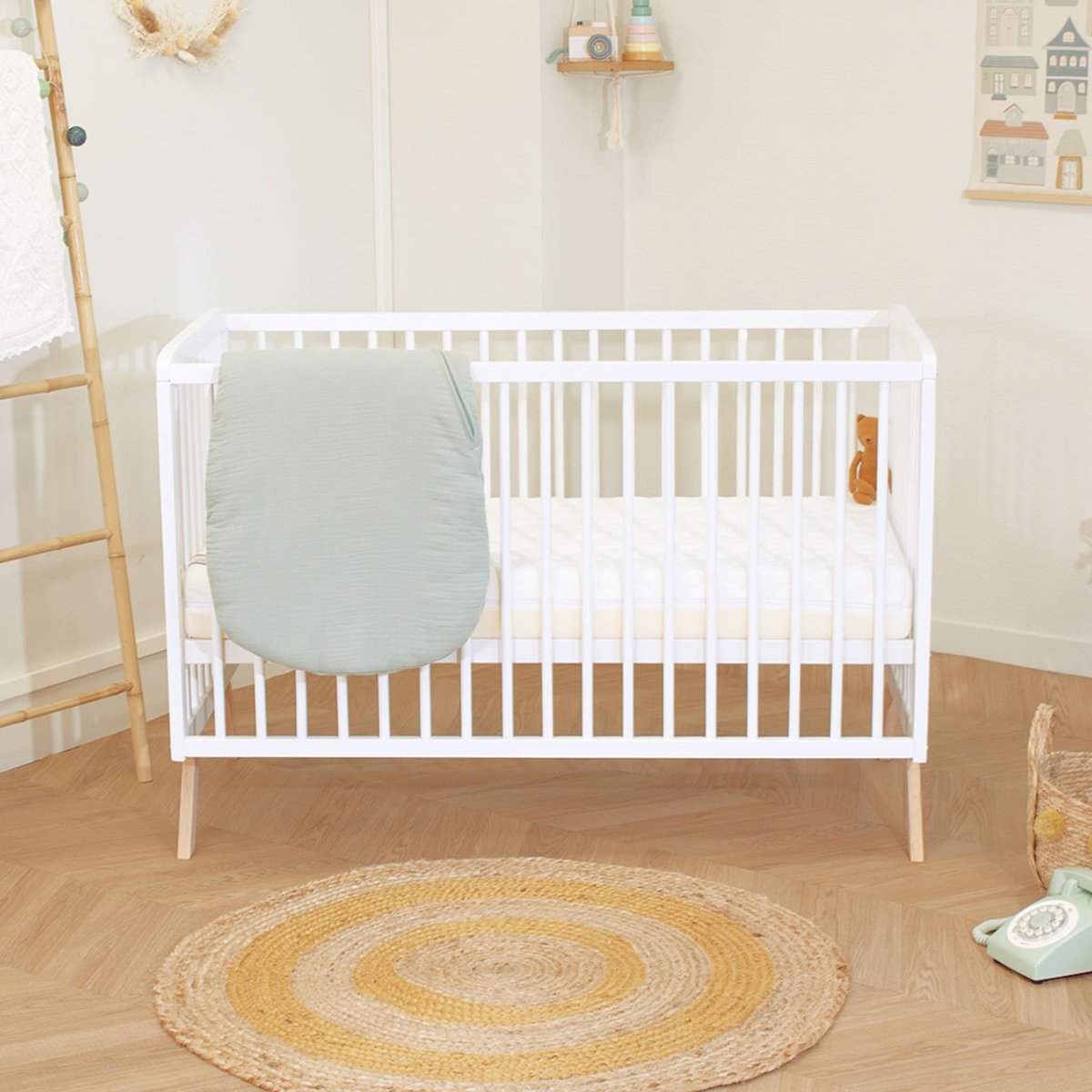 Lit en bois avec sommier réglable blanc, BABY FOX