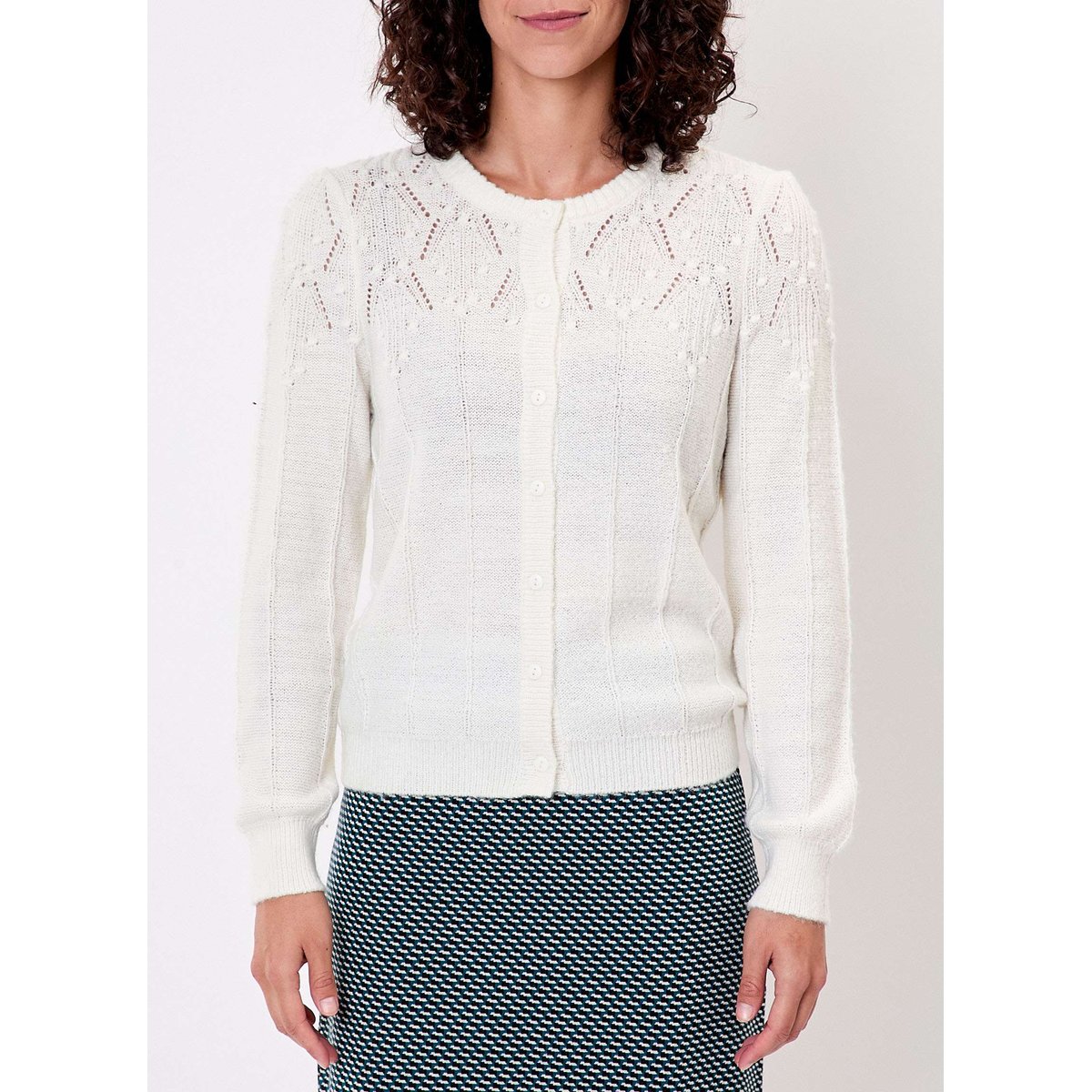 Gilet maille douce col rond GIZIA ecru, PRINCESSE NOMADE