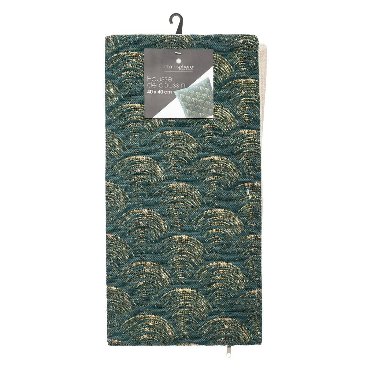 Housse de coussin coton et chenille CHIARA vert foncé, ATMOSPHERA