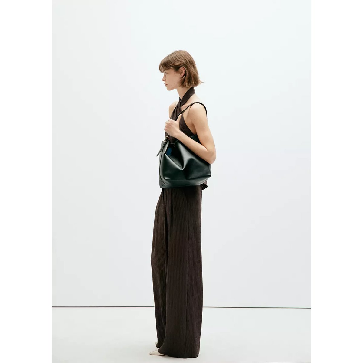 Pantalon fluide wideleg marron, MANGO