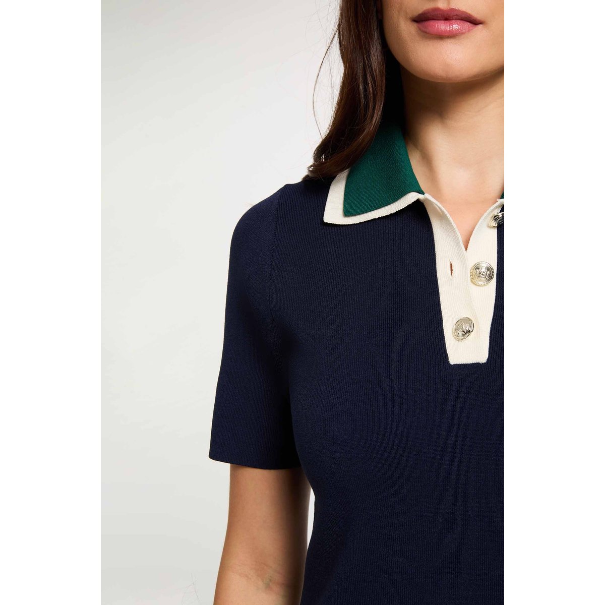 Robe tricot plissée bleu marine, MORGAN