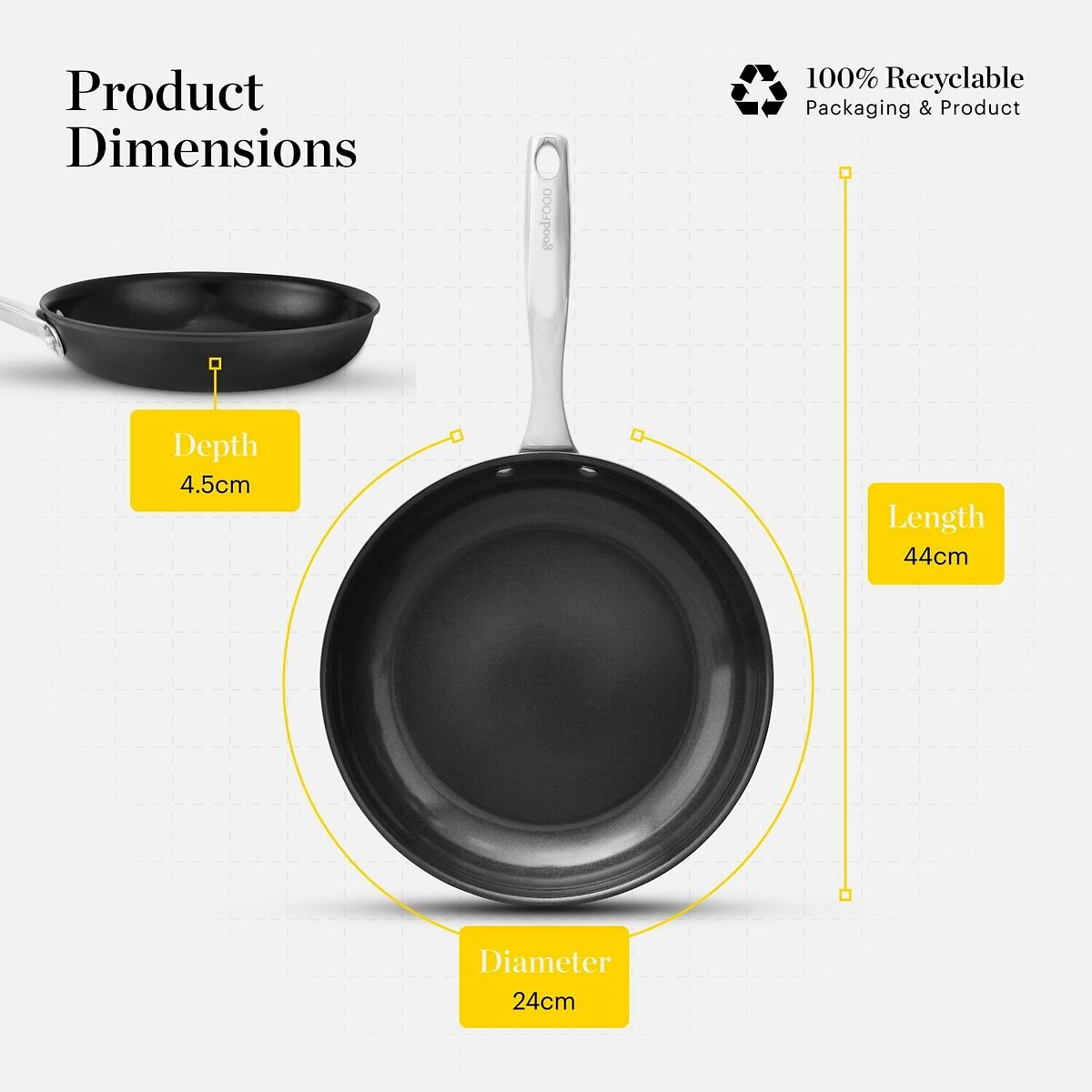 24cm Hard Anodized Non-Stick Frying Pan black, GOOD FOOD BY TOWER