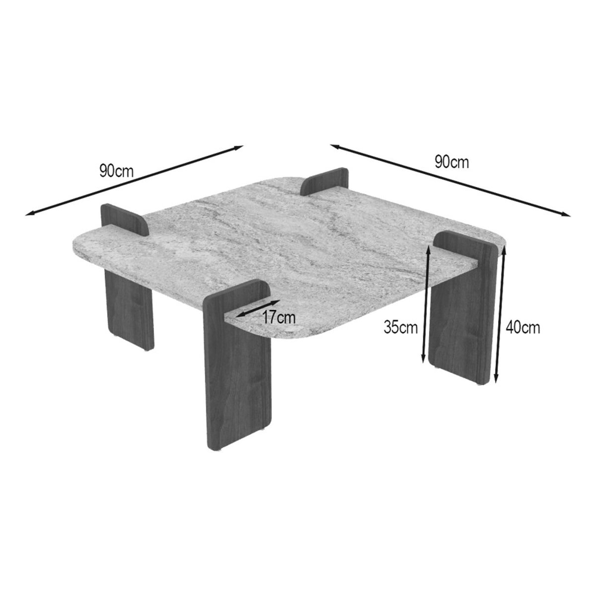 Table basse en bois et effet travertin 90x90cm- SOLENI beige, DRAWER