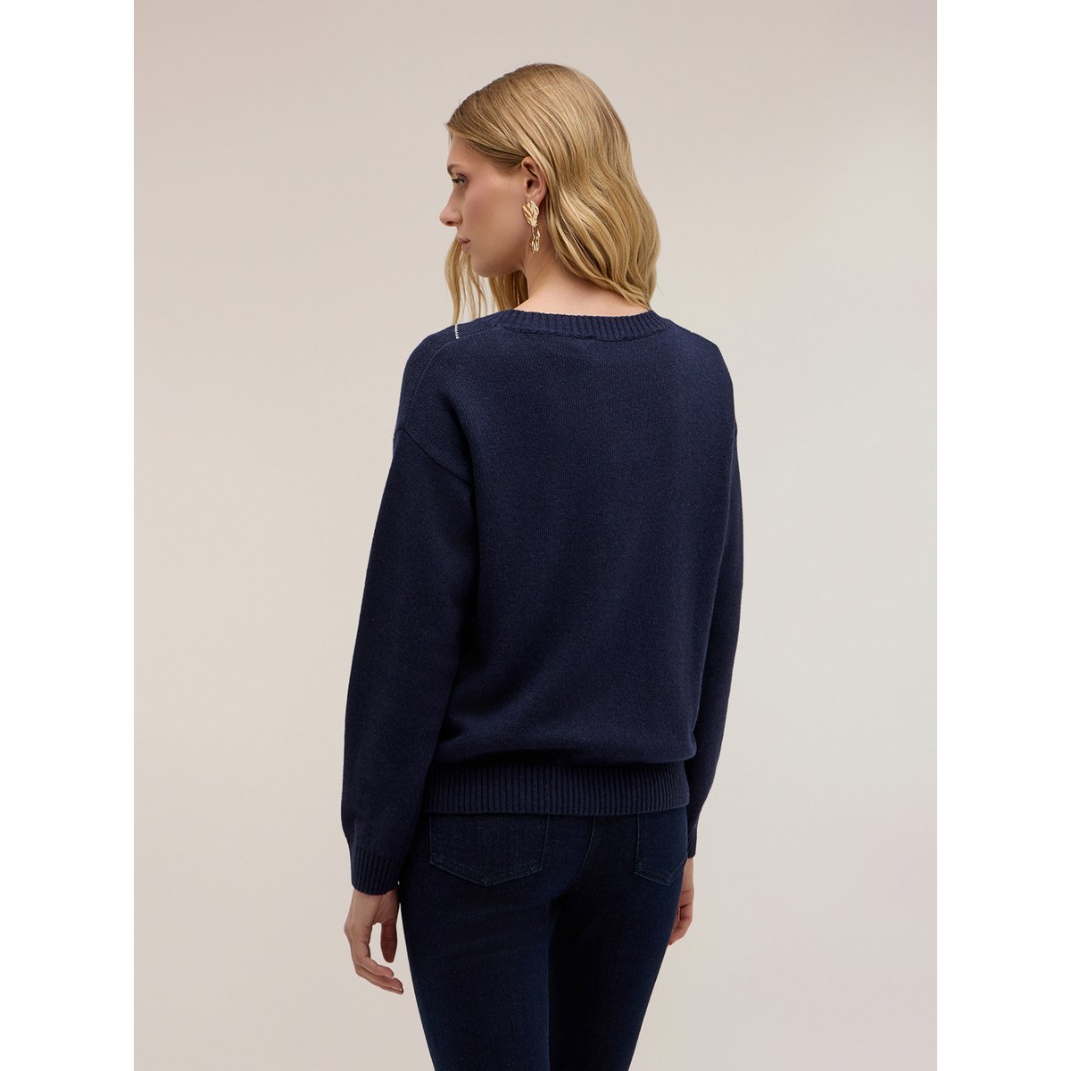 Pull en maille à losanges avec strass bleu, MOTIVI