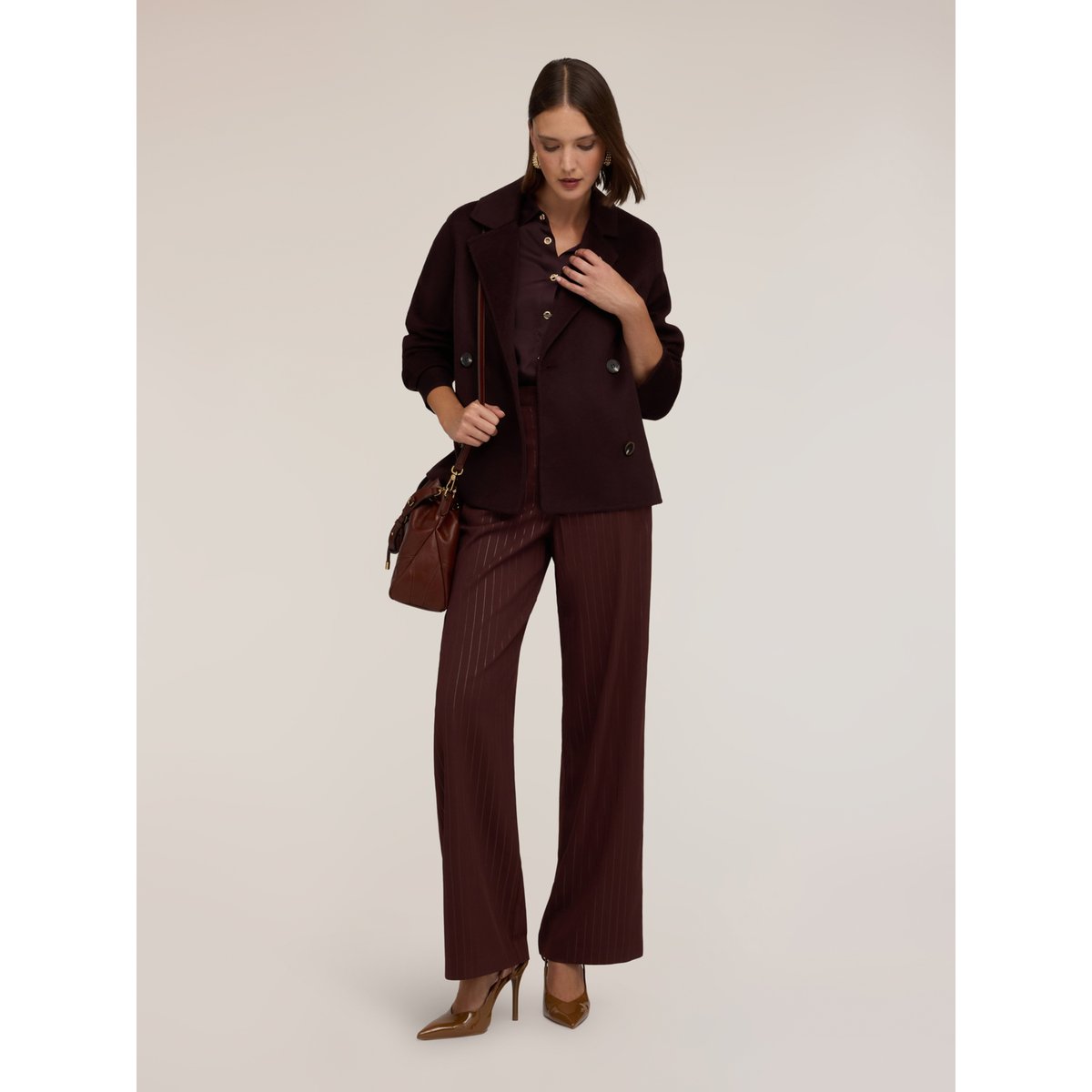 Manteau court croisé marron, MOTIVI