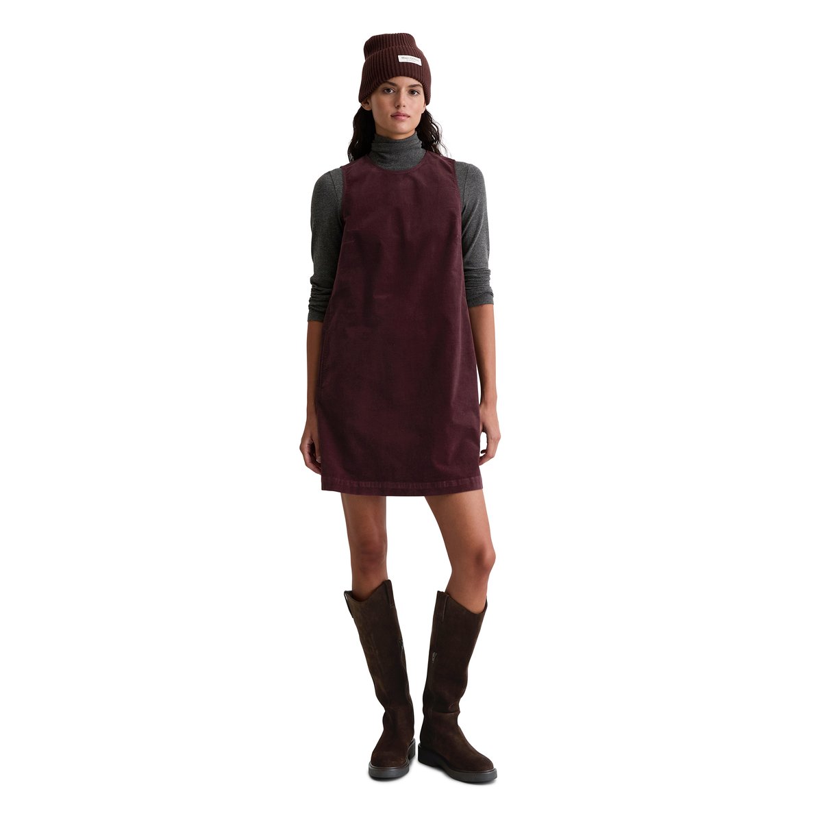 Robe courte en velours straight en coton organique-viscose stretch dunkelrot, MARC O'POLO