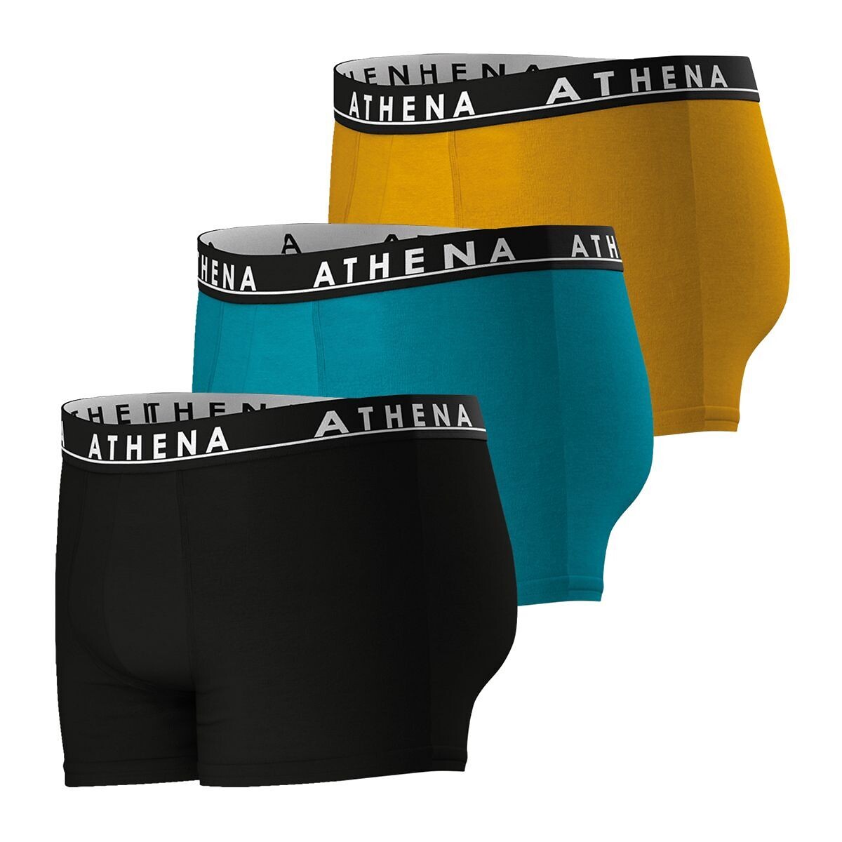 Lot de 3 boxers unis Easy Color noir + bleu + orange, ATHENA