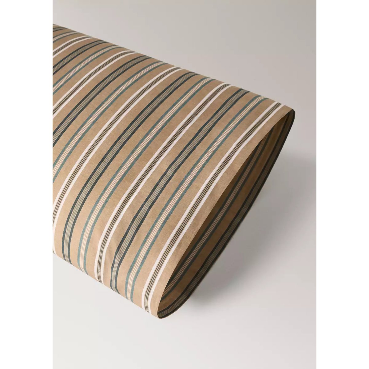 Taie d'oreiller en percale de coton à rayures multicolores 45x110 cm tabac, MANGO HOME