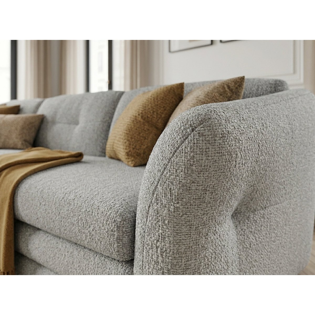 Canapé d'angle fixe 4 places en tissu chiné, MARBLE gris, BOBOCHIC