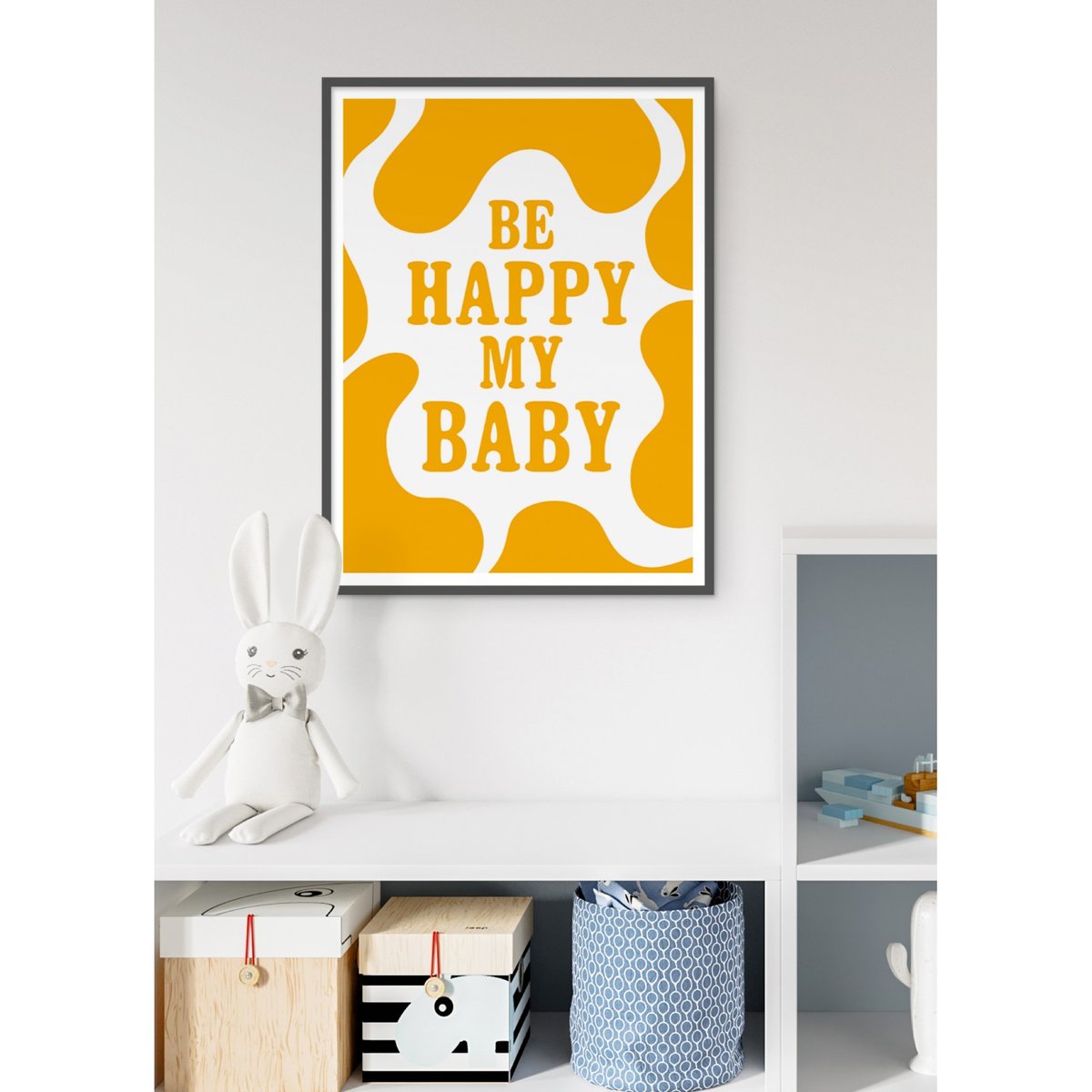 Affiche 'Be happy my baby' blanc, L'AFFICHERIE