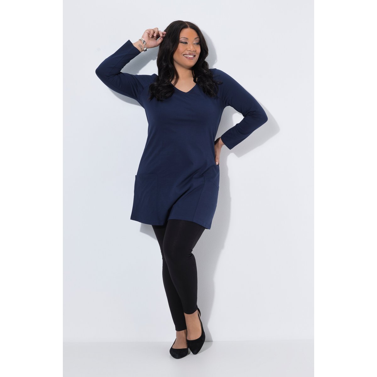 T-shirt long avec poches marine, ULLA POPKEN