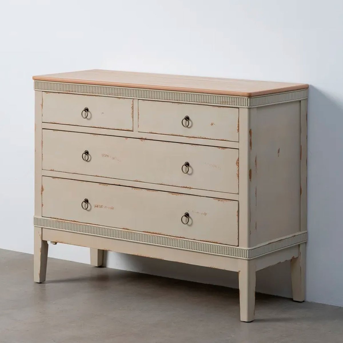 Commode classique 4 tiroirs bois beige crème 115x45x90cm beige, WADIGA