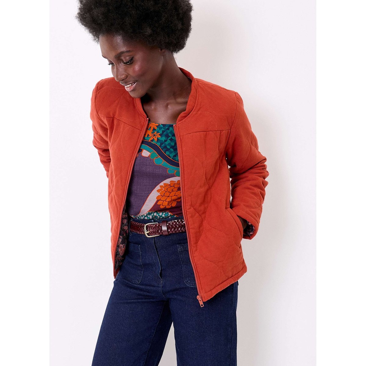 Veste matelassée flanelle coton bio OLAFI orange, LA FIANCÉE