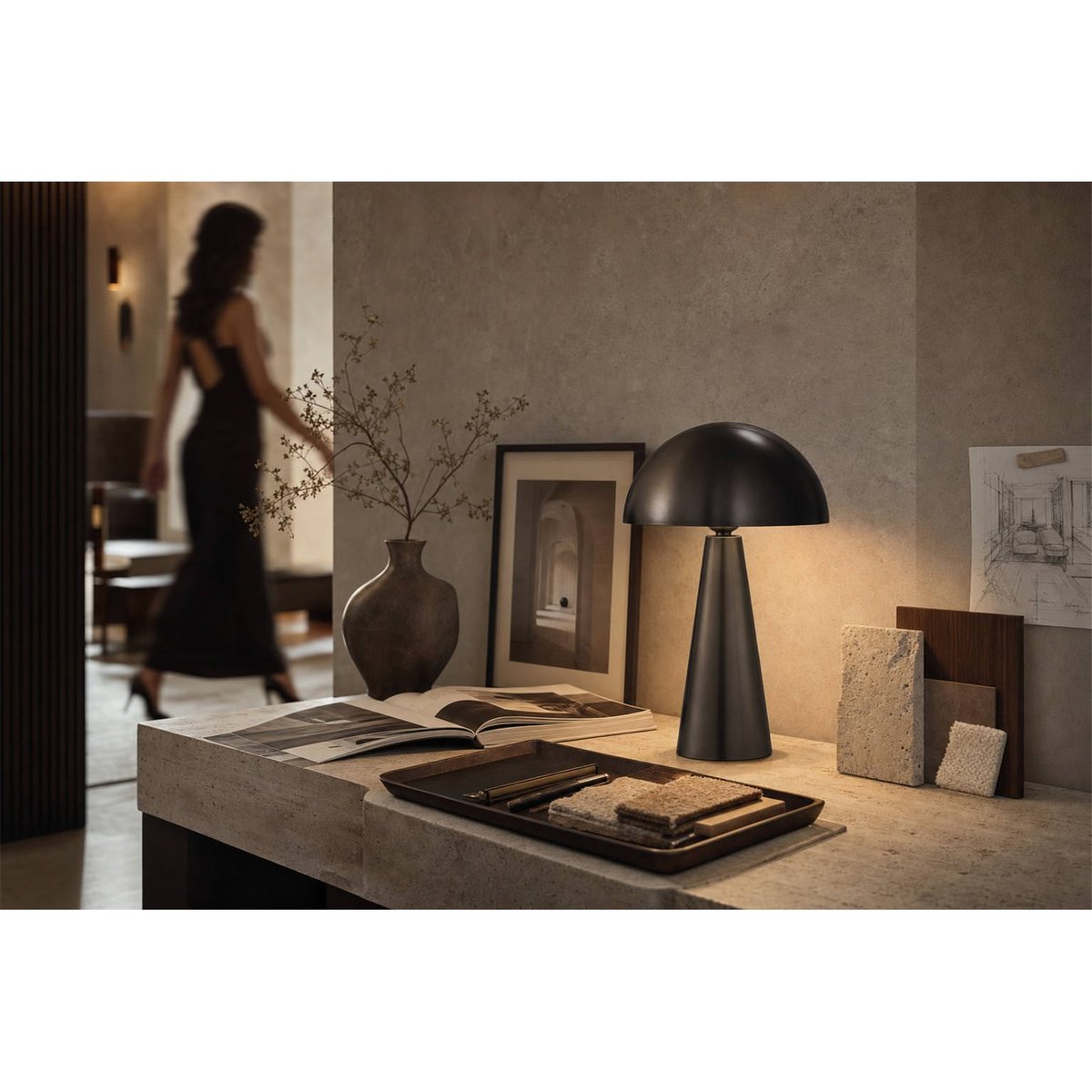 Lampe de table champignon en laiton plombé, RECOLLECTION