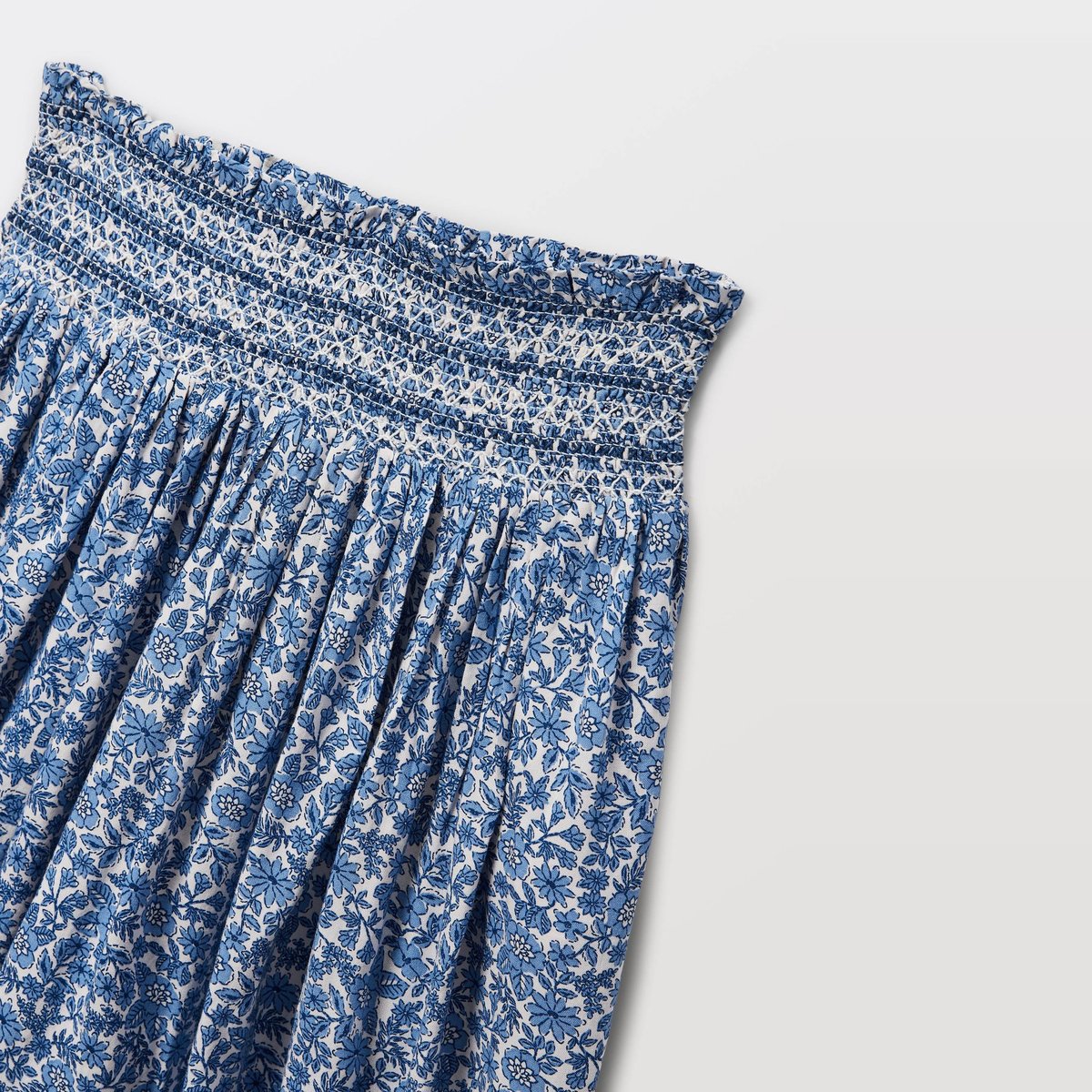 Jupe à imprimé fleuri taille smockée en viscose finistere, MONOPRIX