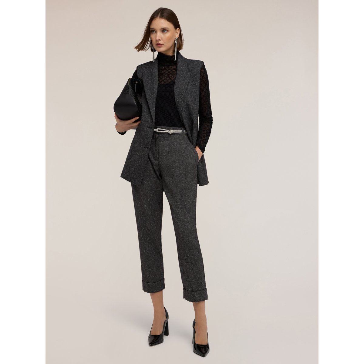 Gilet de tailleur teint fil avec revers gris, MOTIVI
