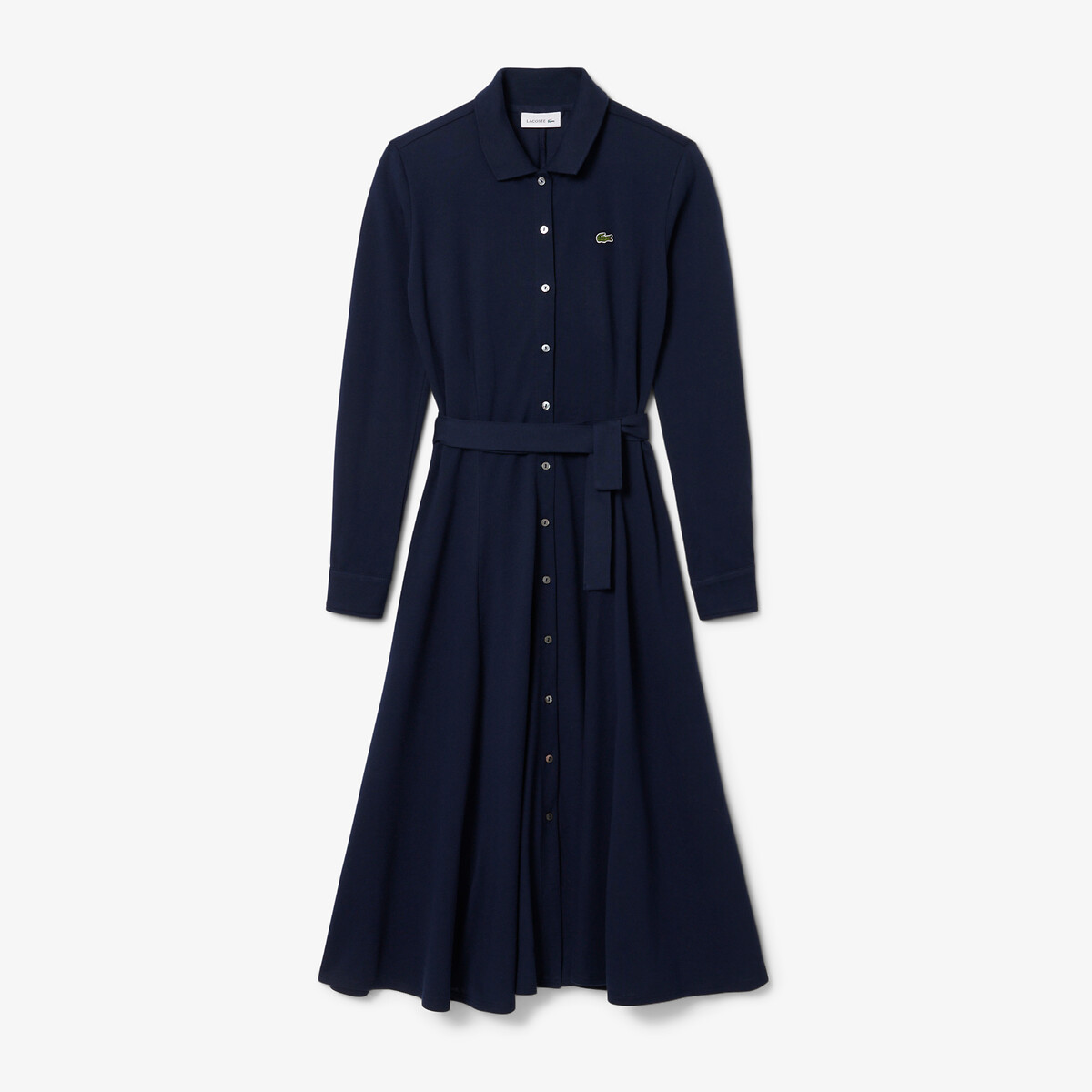 Belted Polo Shirt Dress with Long Sleeves navy, LACOSTE