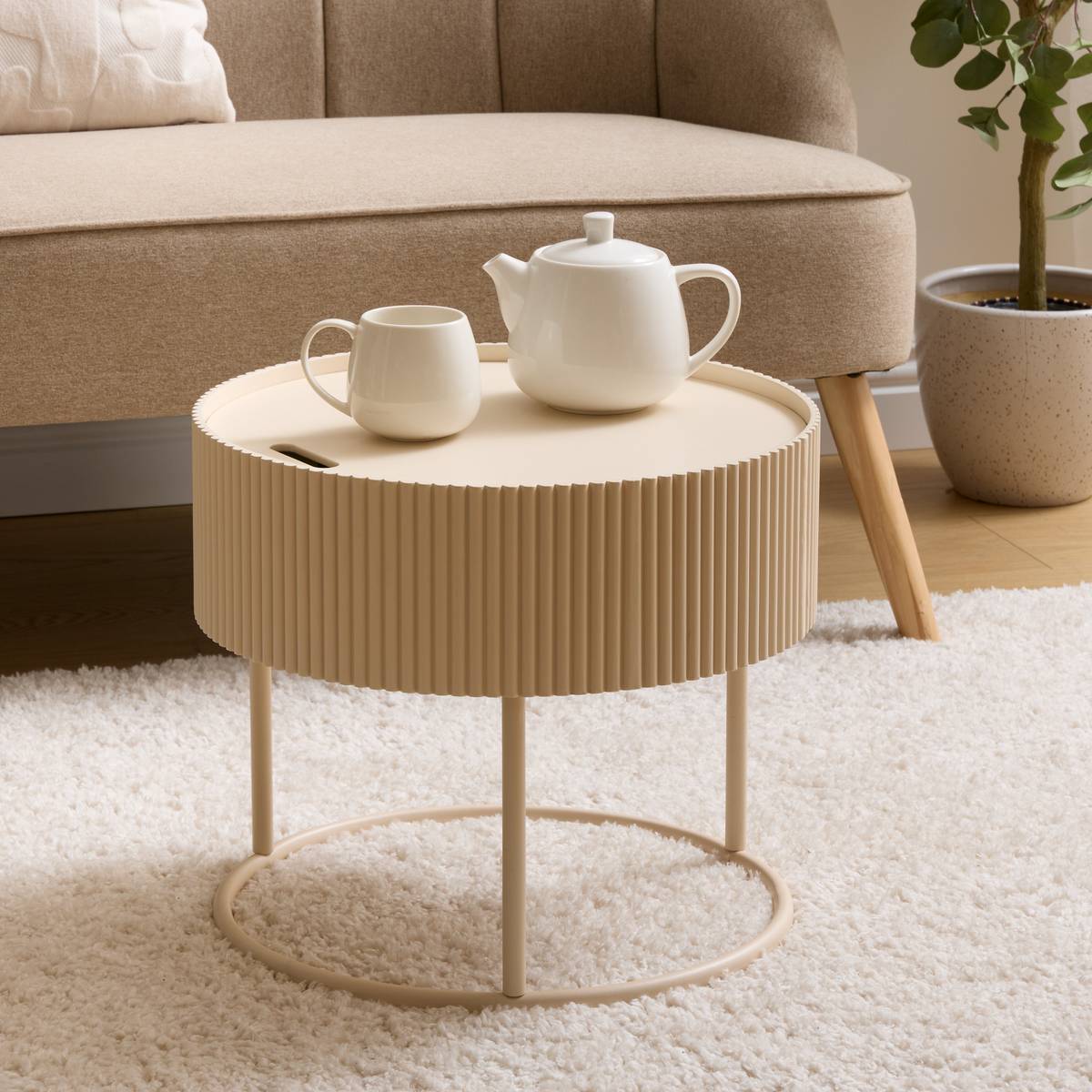 Table basse coffre de rangement plateau amovible JUNA beige, ATMOSPHERA