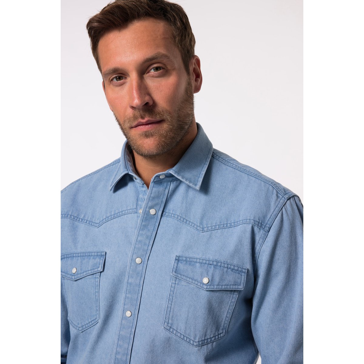 Chemise en jean, manches longues et col Kent bleu clair, JP1880