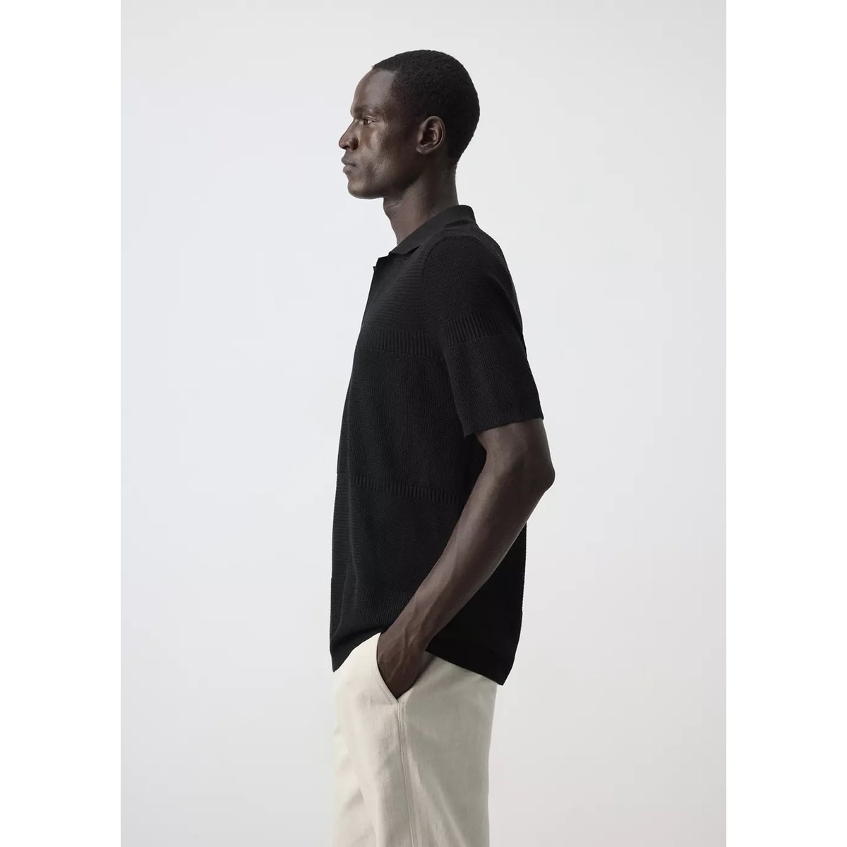 Polo 100 % coton maille fine noir, MANGO MAN