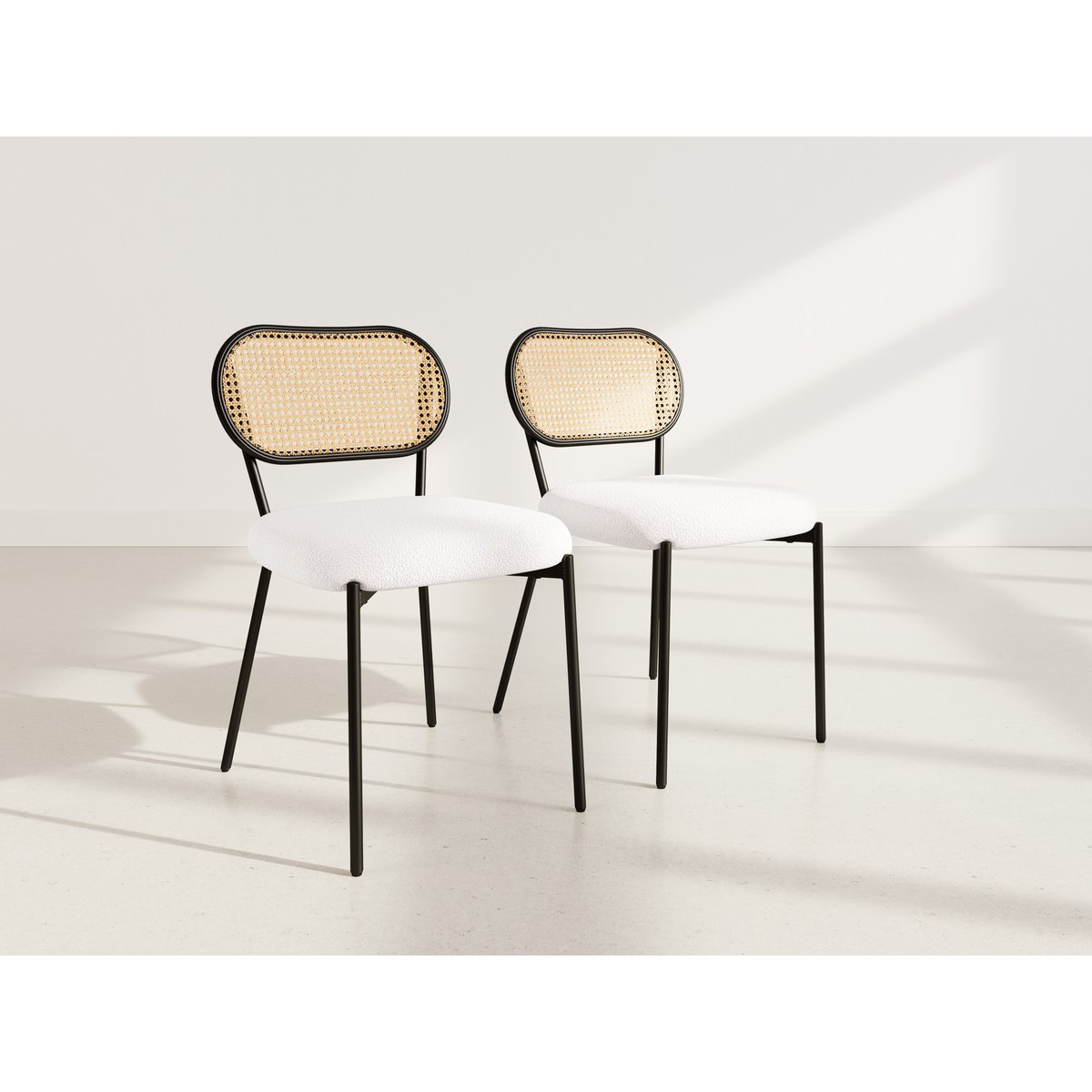 Lot de 2 chaises cannage tissu bouclette, LUCIANO beige, BEST MOBILIER
