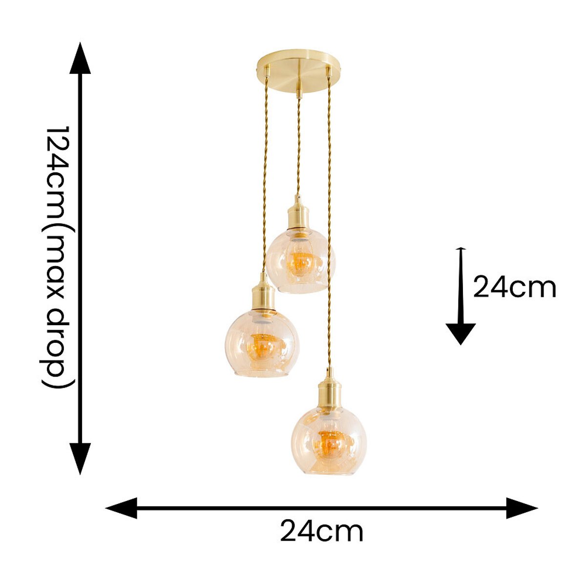 Brady 3-Light Amber Glass Cluster Pendant Light gold-coloured, SO'HOME