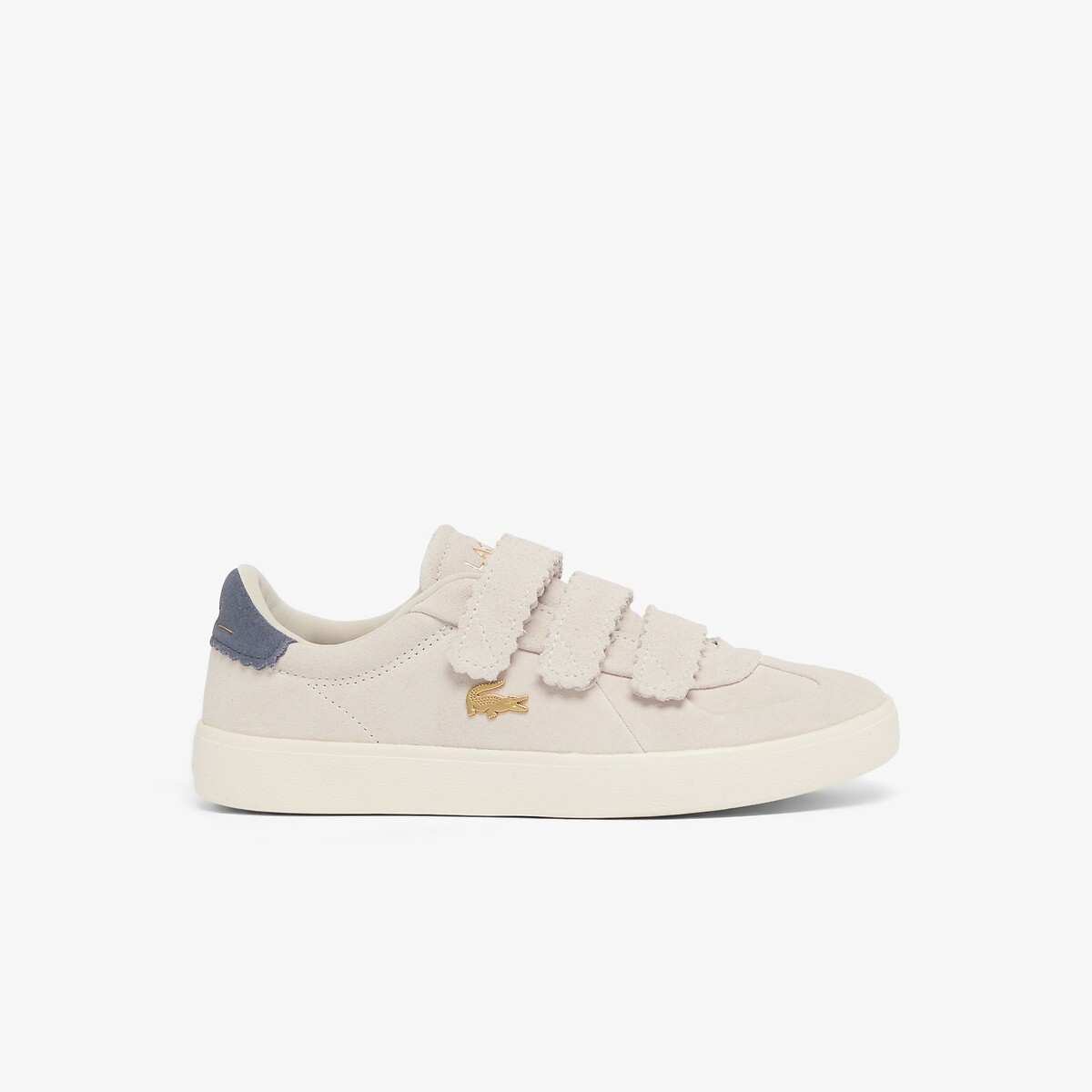 Sapatilhas baixas com barra autoaderente, em pele, BASESHOT STRAP bege, LACOSTE