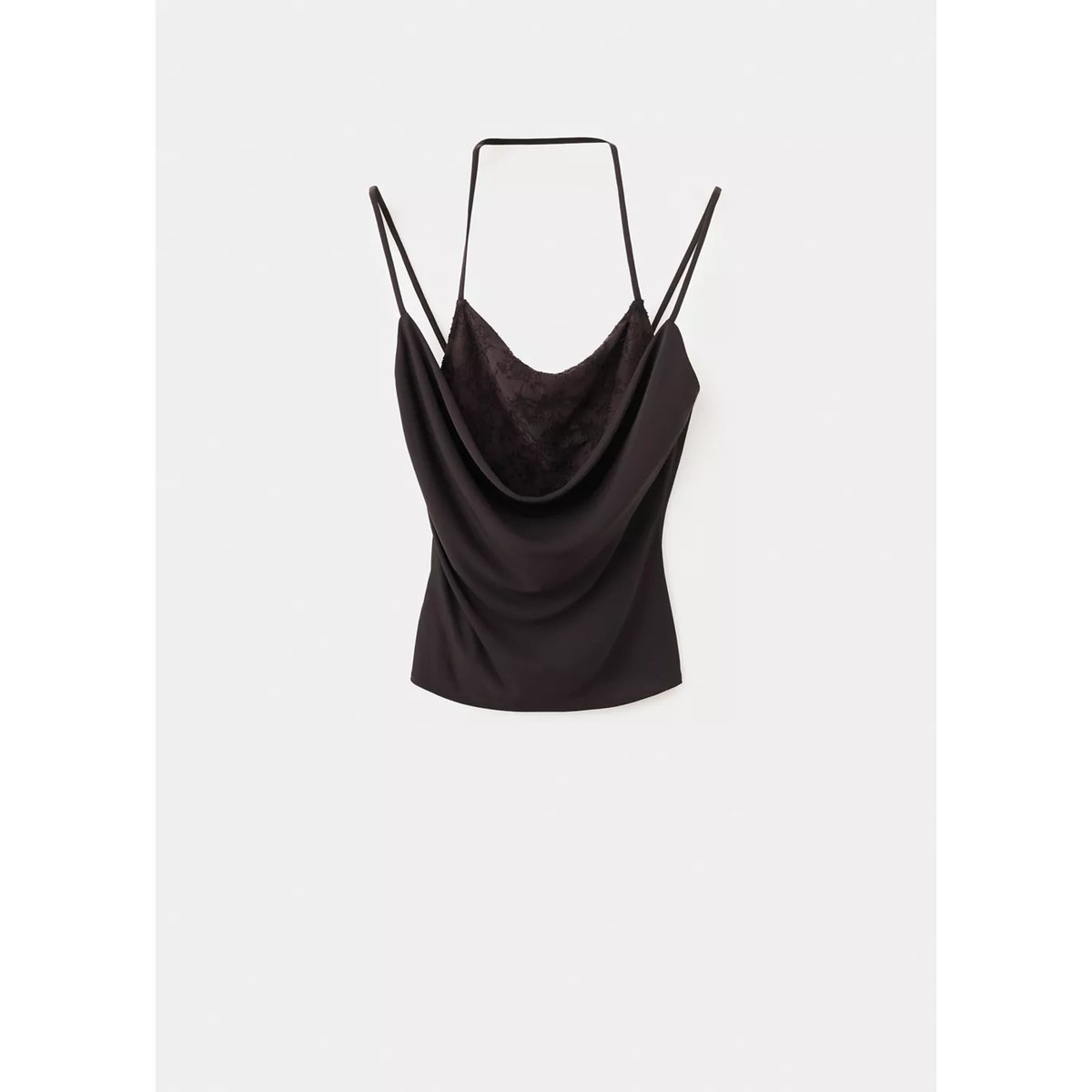 Haut dos nu à superposition en tissu dévoré marron, MANGO