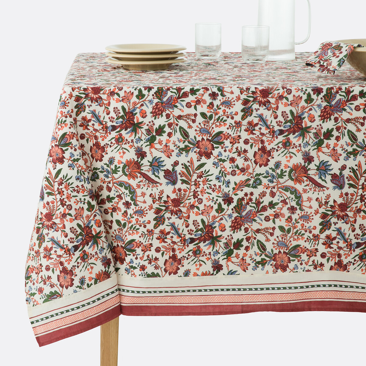 Nappe imprimée en coton lavé, KALI imprimé fond écru, LA REDOUTE INTERIEURS