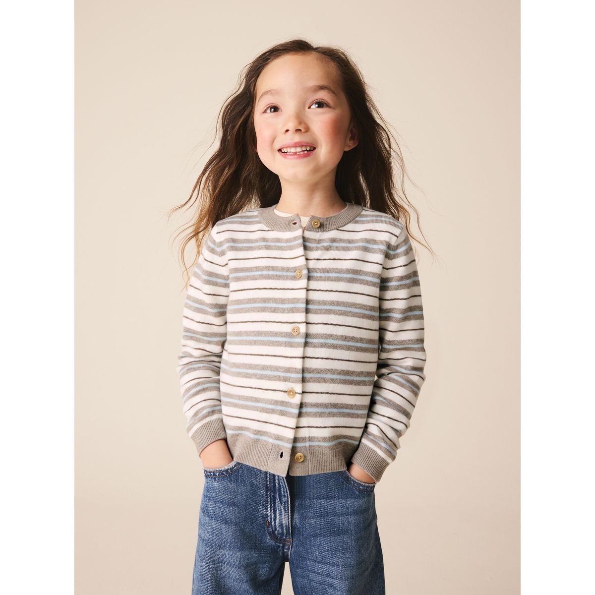 Cardigan en tricot rayure neutre, NEXT
