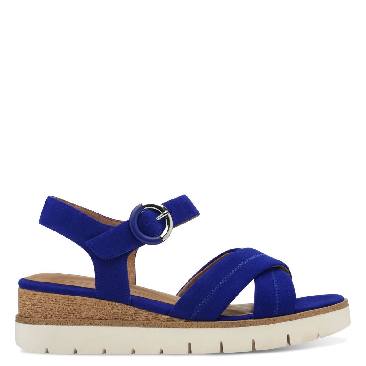 Sandales compensées en cuir noir, TAMARIS
