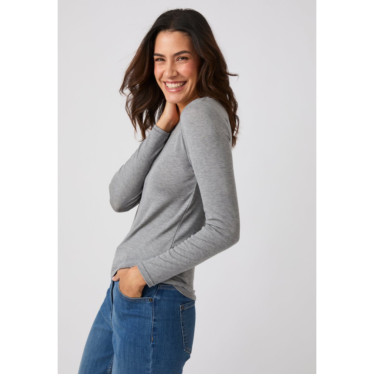 T-shirt Thermolactyl Sensitive manches longues col rond gris chiné foncé, DAMART